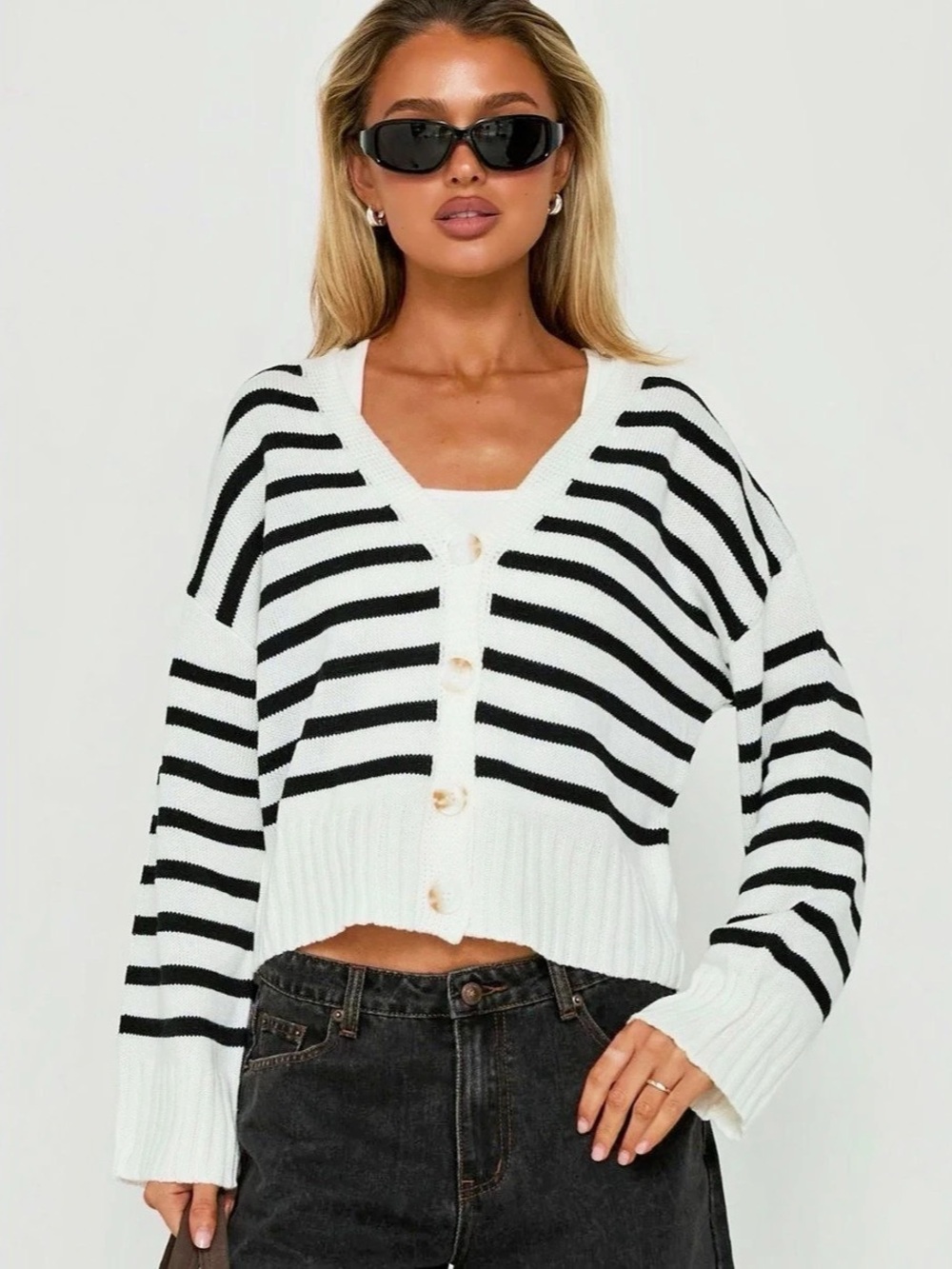 GRLFRND Isabelle Cardigan Striped Black & White